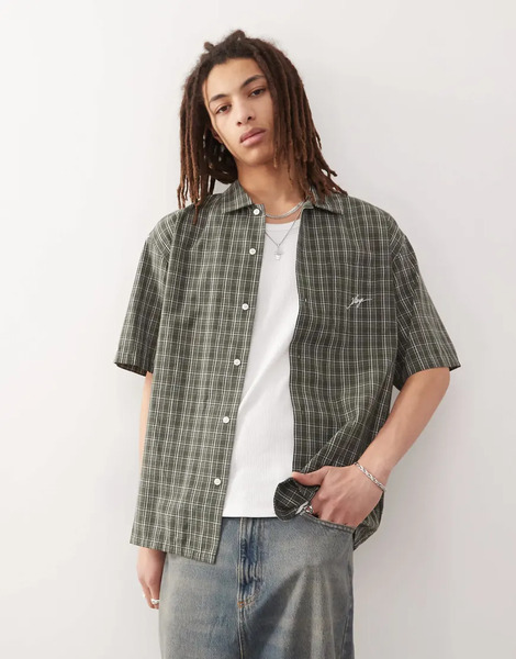  Xlarge Shirt With Embroidered Script Logo In Green Check Multi 