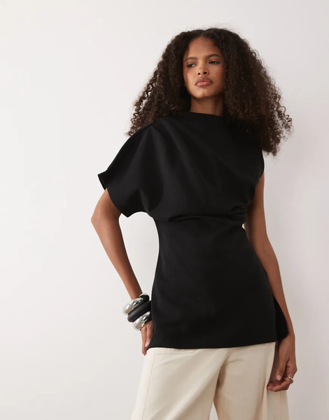  Yas Asymetric Premium Jersey Structured Top In Black 
