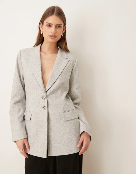  Yas Oversized Tortoise Button Tailored Blazer Co Ord In Light Grey Melange 