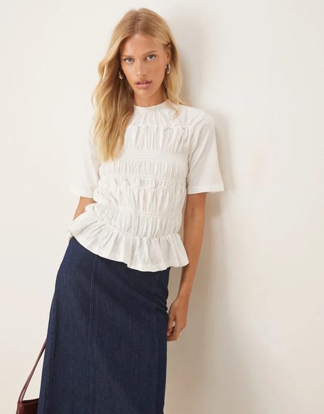 Yas Premium Ruched Peplum Hem Top In White 