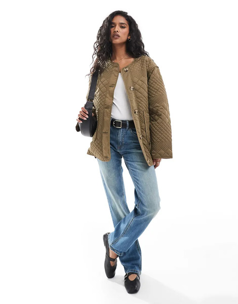  Yas Quilted Jacket In Khaki   Khaki Green 