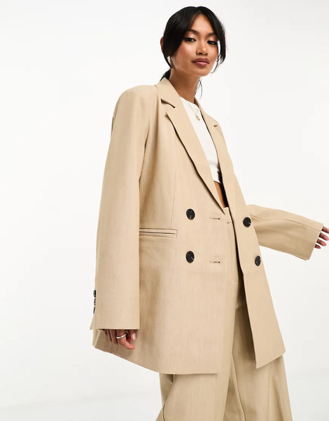  Yas Tailored Double Breasted Blazer Co Ord In Camel   Stone Neutral 