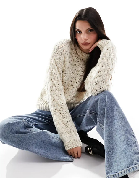  Yas Textured Jumper In Cream White 