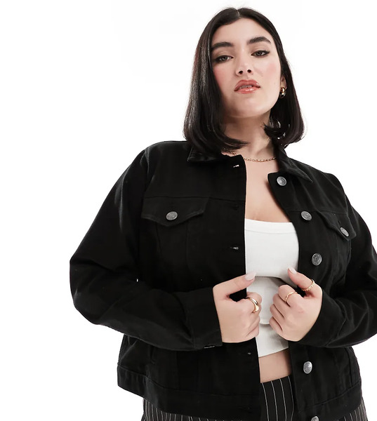  Yours Cropped Denim Jacket In Black 