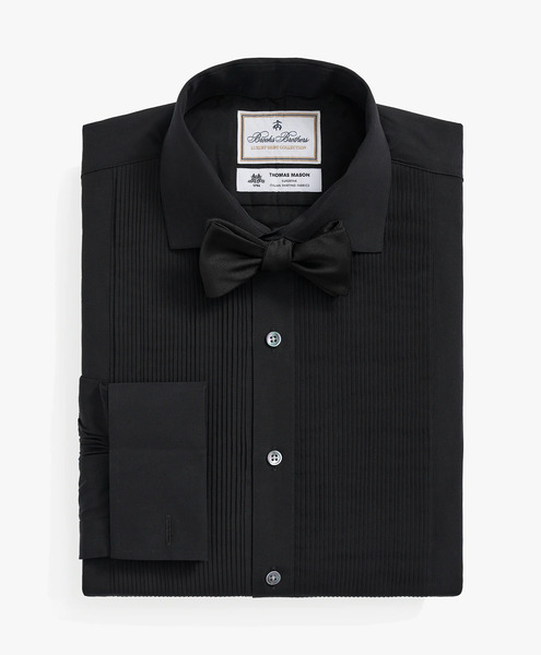  Brooks Brothers Black Brooks Brothers X Thomas Mason Cotton English Collar, Swiss Pleat Front Tuxedo Shirt - Man Dress Shirts Black 15h 
