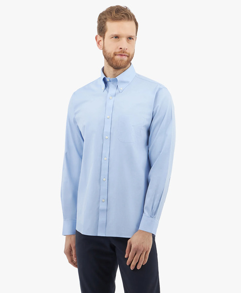  Brooks Brothers Blue Regular Fit Non-iron Dress Shirt With Polo Button Down Collar - Man Dress Shirts Blue 18 