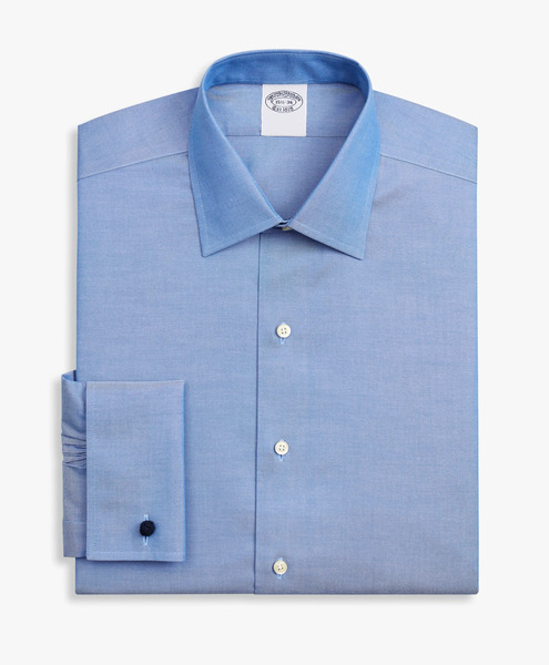  Brooks Brothers Blue Regular Fit Non-iron Stretch Supima Cotton Pinpoint Oxford Cloth Dress Shirt With Ainsley Collar - Man Dress Shirts Blue 15h 