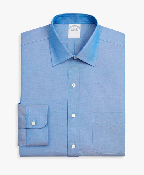 Brooks Brothers Blue Slim Fit Non-iron Stretch Cotton Dress Shirt With Ainsley Collar - Man Dress Shirts Blue 16 