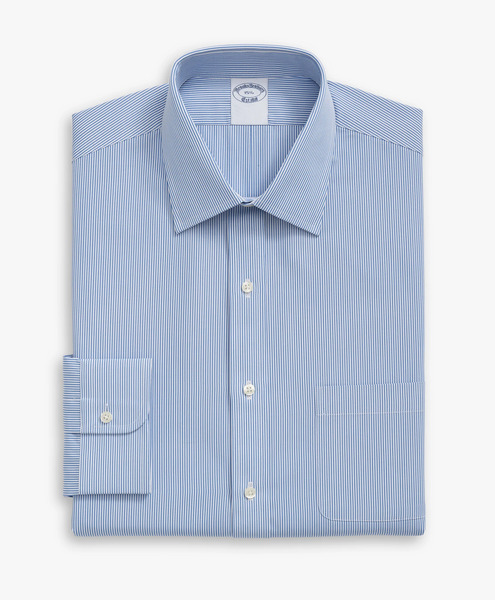  Brooks Brothers Blue Striped Regular Fit Non-iron Cotton Shirt With Ainsley Collar - Man Dress Shirts Blue 17h 