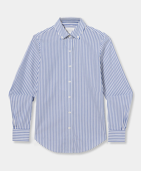  Brooks Brothers Classic Fit Non-iron Striped Stretch Poplin Supima Shirt With Button Down Collar - Woman Shirts And Blouses Blue 14 