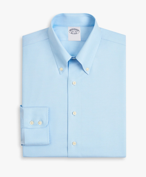  Brooks Brothers Light Blue Regular Fit Non-iron Stretch Supima Cotton Twill Dress Shirt With Button Down Collar - Man Dress Shirts Light Blue 18 