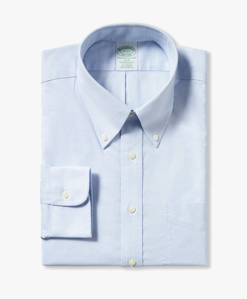 Brooks Brothers Light Blue Slim Fit Non-iron Stretch Cotton Shirt With Button-down Collar - Man Dress Shirts Pastel Blue 16 