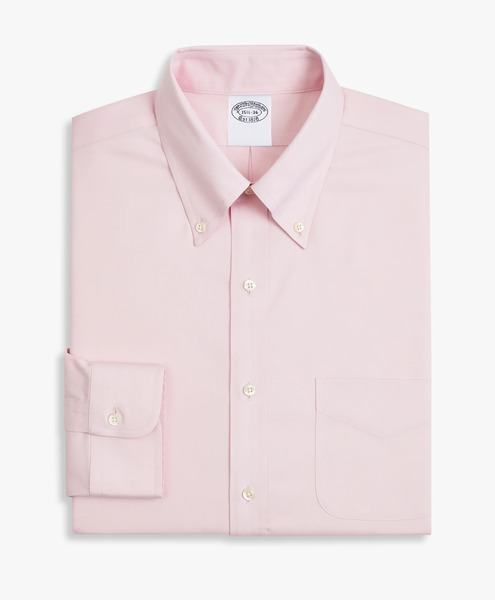  Brooks Brothers Light Pink Slim Fit Non-iron Stretch Cotton Dress Shirt With Button Down Collar - Man Dress Shirts Light Pink 15h 