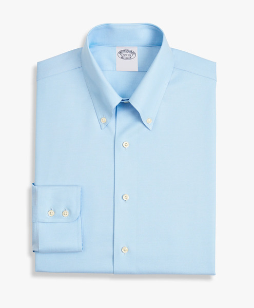  Brooks Brothers Pastel Blue Slim Fit Non-iron Stretch Supima Cotton Dress Shirt With Button Down Collar - Man Dress Shirts Pastel Blue 16 
