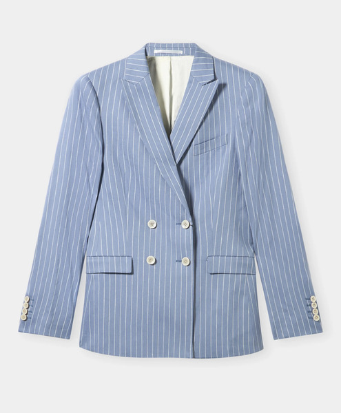 Brooks Brothers Pinstripe Linen Blend Double-breasted Blazer - Woman Jackets And Blazers Light Blue Xs 
