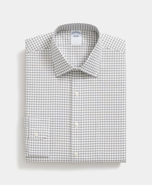  Brooks Brothers Regular Fit Non-iron Checked Supima Cotton Shirt With Ainsley Collar - Man Dress Shirts Grey 17h 