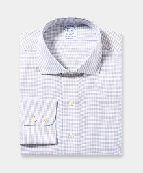  Brooks Brothers Regular Fit Non-iron Checked Supima Twill Shirt With English Spread Collar - Man Dress Shirts Navy 15h 