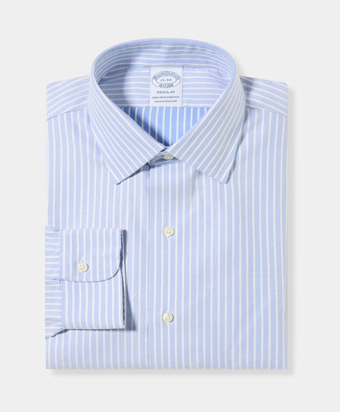  Brooks Brothers Regular Fit Non-iron Striped Dobby Supima Cotton Shirt With Ainsley Collar - Man Dress Shirts Ultramarine 16 