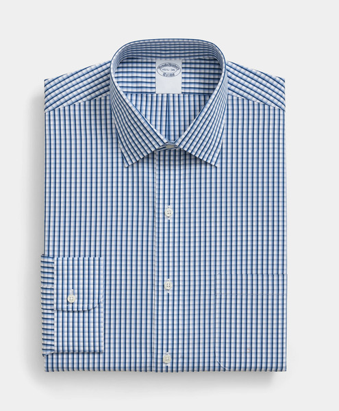  Brooks Brothers Regular Fit Regenerative Cotton Checked Shirt With Ainsley Collar - Man Dress Shirts Blue 15 