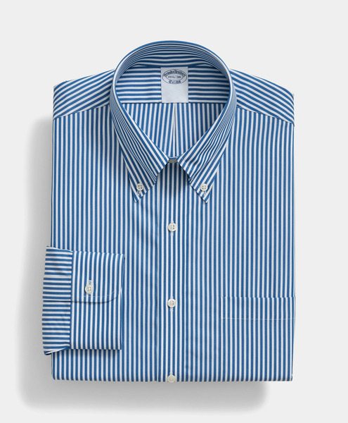 Brooks Brothers Regular Fit Striped Supima Cotton Shirt With Button Down Collar - Man Dress Shirts Blue 15h 