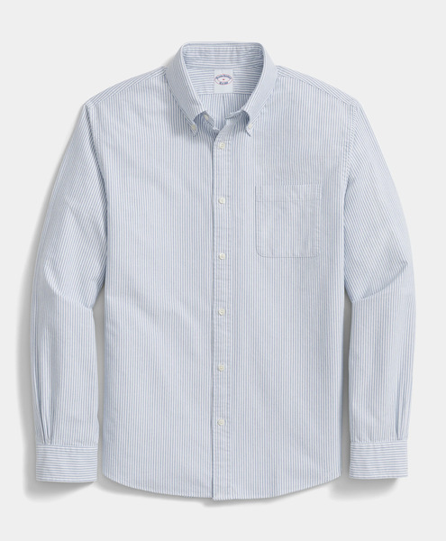  Brooks Brothers Regular Fit Washed Striped Oxford Shirt With Button Down Collar - Man Casual Shirts Blue Xxxl 
