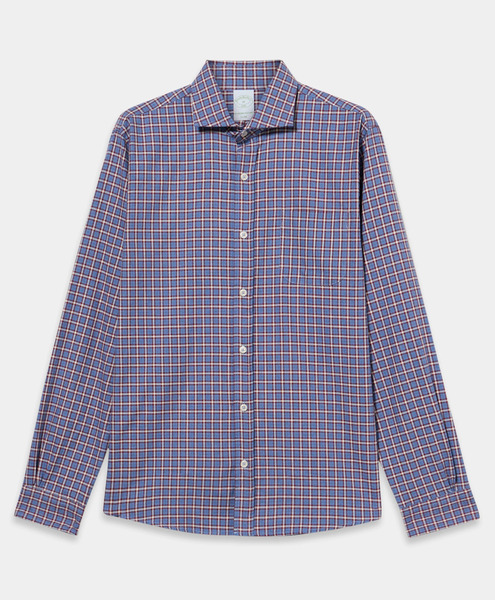  Brooks Brothers Slim Fit Checked Cotton Flannel Shirt With Spread Collar - Man Casual Shirts Light Blue S 