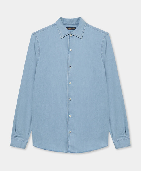  Brooks Brothers Slim Fit Denim Tencel Blend Shirt With Open Collar - Man Casual Shirts Bleached Blue M 
