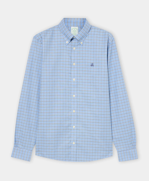 Brooks Brothers Slim Fit Golden Fleece Oxford Checkered Button Down Shirt - Man Casual Shirts Light Blue S 