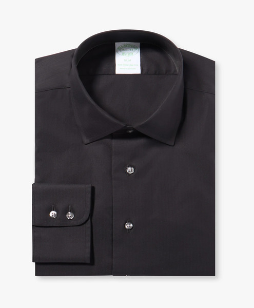  Brooks Brothers Slim Fit Non-iron Herringbone Supima Shirt With Ainsley Collar - Man Dress Shirts Black 17h 