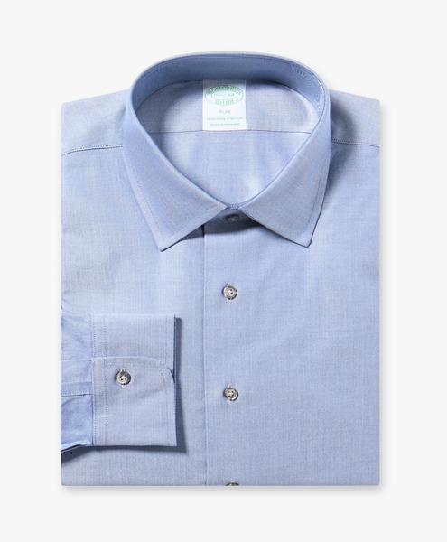  Brooks Brothers Slim Fit Non-iron Herringbone Supima Shirt With Ainsley Collar - Man Dress Shirts Blue 18 