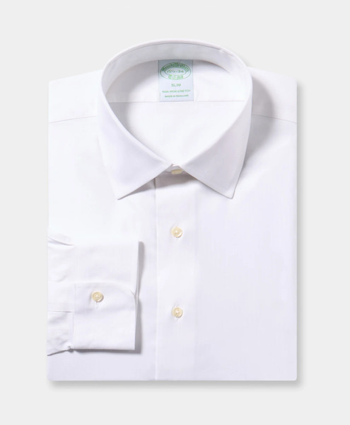  Brooks Brothers Slim Fit Non-iron Herringbone Supima Shirt With Ainsley Collar - Man Dress Shirts White 16h 