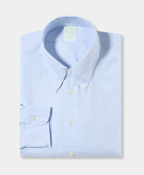  Brooks Brothers Slim Fit Non-iron Oxford Pinpoint Shirt With Button Down Collar - Man Dress Shirts Light Blue 17 