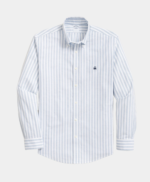  Brooks Brothers Slim Fit Non-iron Plaid Stretch Oxford Shirt With Button Down Collar - Man Casual Shirts Blue S 