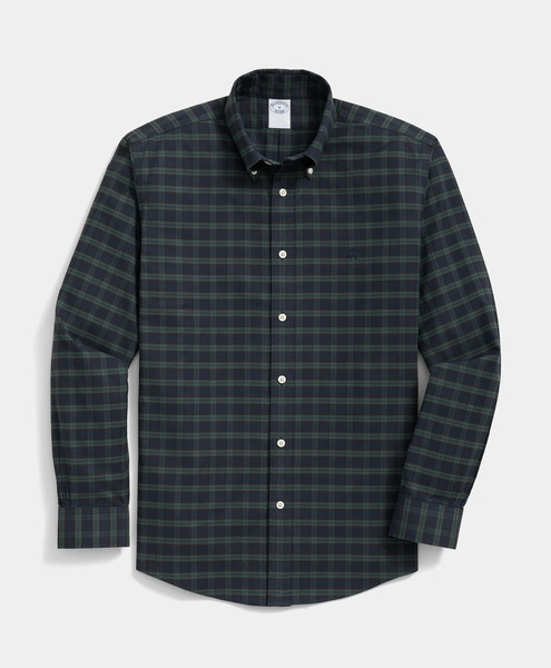  Brooks Brothers Slim Fit Non-iron Plaid Stretch Oxford Shirt With Button Down Collar - Man Casual Shirts Black M 