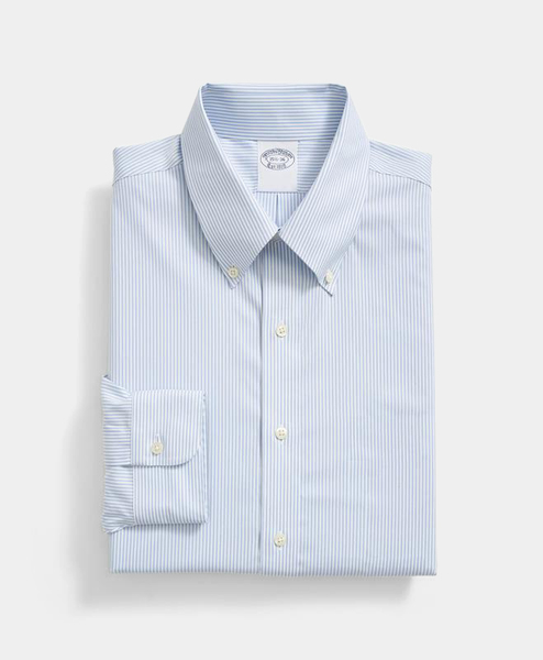  Brooks Brothers Slim Fit Non-iron Striped Oxford Pinpoint Shirt With Button Down Collar - Man Dress Shirts Hydrangea 18 