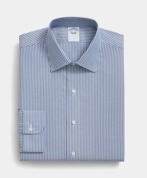  Brooks Brothers Slim Fit Non-iron Striped Stretch Twill Shirt With Ainsley Collar - Man Dress Shirts Blue 16 