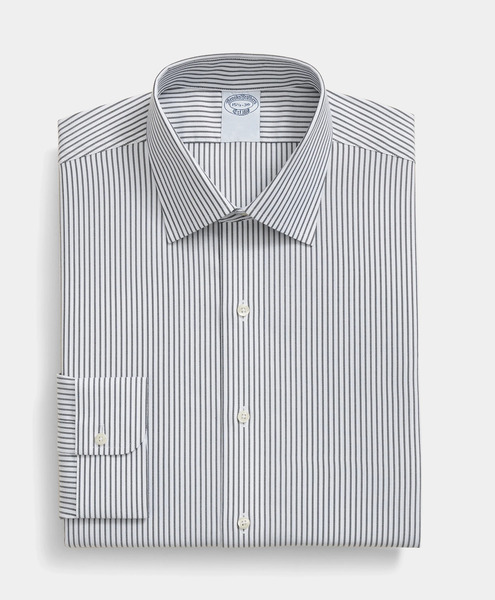  Brooks Brothers Slim Fit Non-iron Striped Stretch Twill Shirt With Ainsley Collar - Man Dress Shirts Black 15 