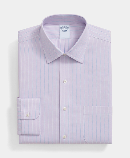  Brooks Brothers Slim Fit Royal Oxford Striped Shirt With Ainsley Collar - Man Dress Shirts Light Purple 15 