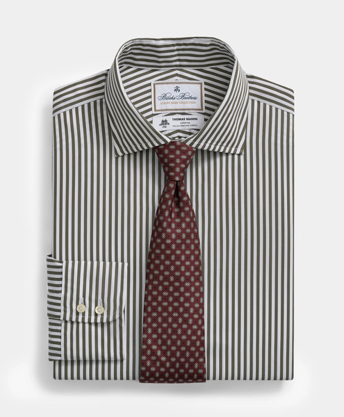  Brooks Brothers Striped Regular Fit Thomas Mason Dress Shirt With English Spread Collar - Man Dress Shirts Olive 15h 