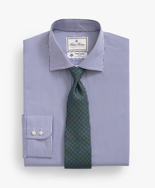 Brooks Brothers Striped Regular Fit Thomas Mason Dress Shirt With English Spread Collar - Man Dress Shirts Purple 18 