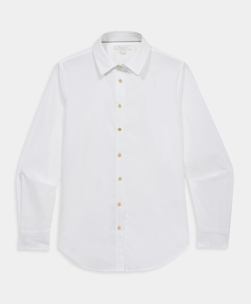  Brooks Brothers Supima Cotton Poplin Blouse With Gold Logo Buttons - Woman Shirts And Blouses White L 
