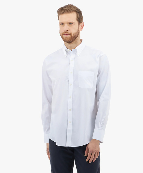  Brooks Brothers White Regular Fit Non-iron Dress Shirt With Polo Button Down Collar - Man Dress Shirts White 17h 