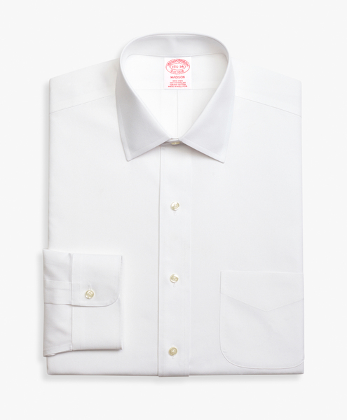  Brooks Brothers White Slim Fit Non-iron Stretch Cotton Dress Shirt With Ainsley Collar - Man Dress Shirts White 14h 