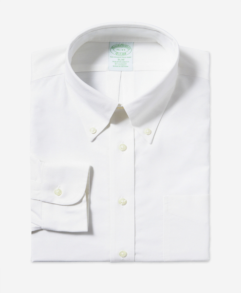  Brooks Brothers White Slim Fit Non-iron Stretch Cotton Shirt With Button-down Collar - Man Dress Shirts White 17h 