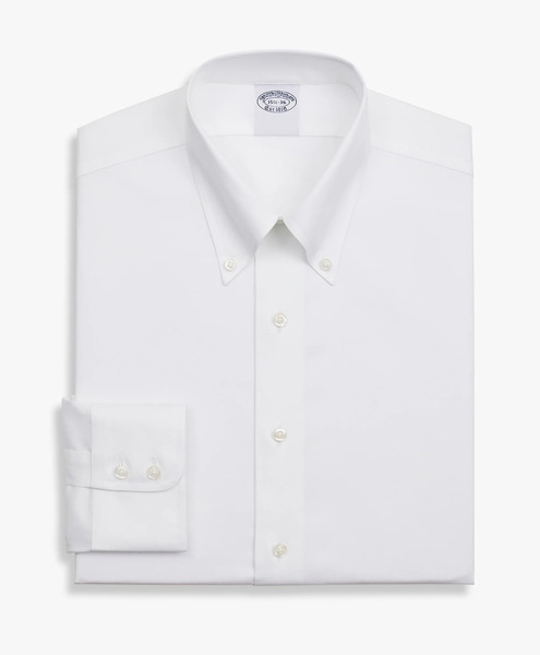  Brooks Brothers White Slim Fit Non-iron Stretch Supima Cotton Twill Dress Shirt With Button Down Collar - Man Dress Shirts White 16 