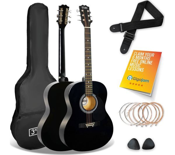  3rd Avenue Full Size 4/4 Acoustic Guitar Bundle - Black 