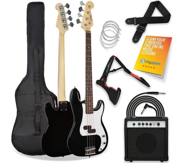  3rd Avenue Full Size 4/4 Electric Bass Guitar Bundle - Black 