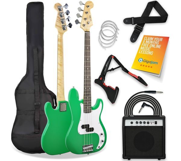  3rd Avenue Full Size 4/4 Electric Bass Guitar Bundle - Green 