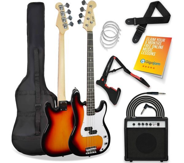  3rd Avenue Full Size 4/4 Electric Bass Guitar Bundle - Sunburst 