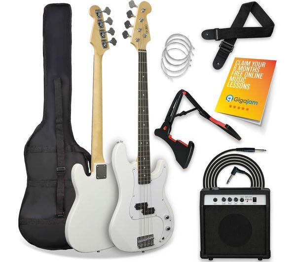  3rd Avenue Full Size 4/4 Electric Bass Guitar Bundle - White 